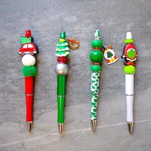 Beautiful Trending Beaded Pens, Handmade, ball point, charms, beads, Christmas